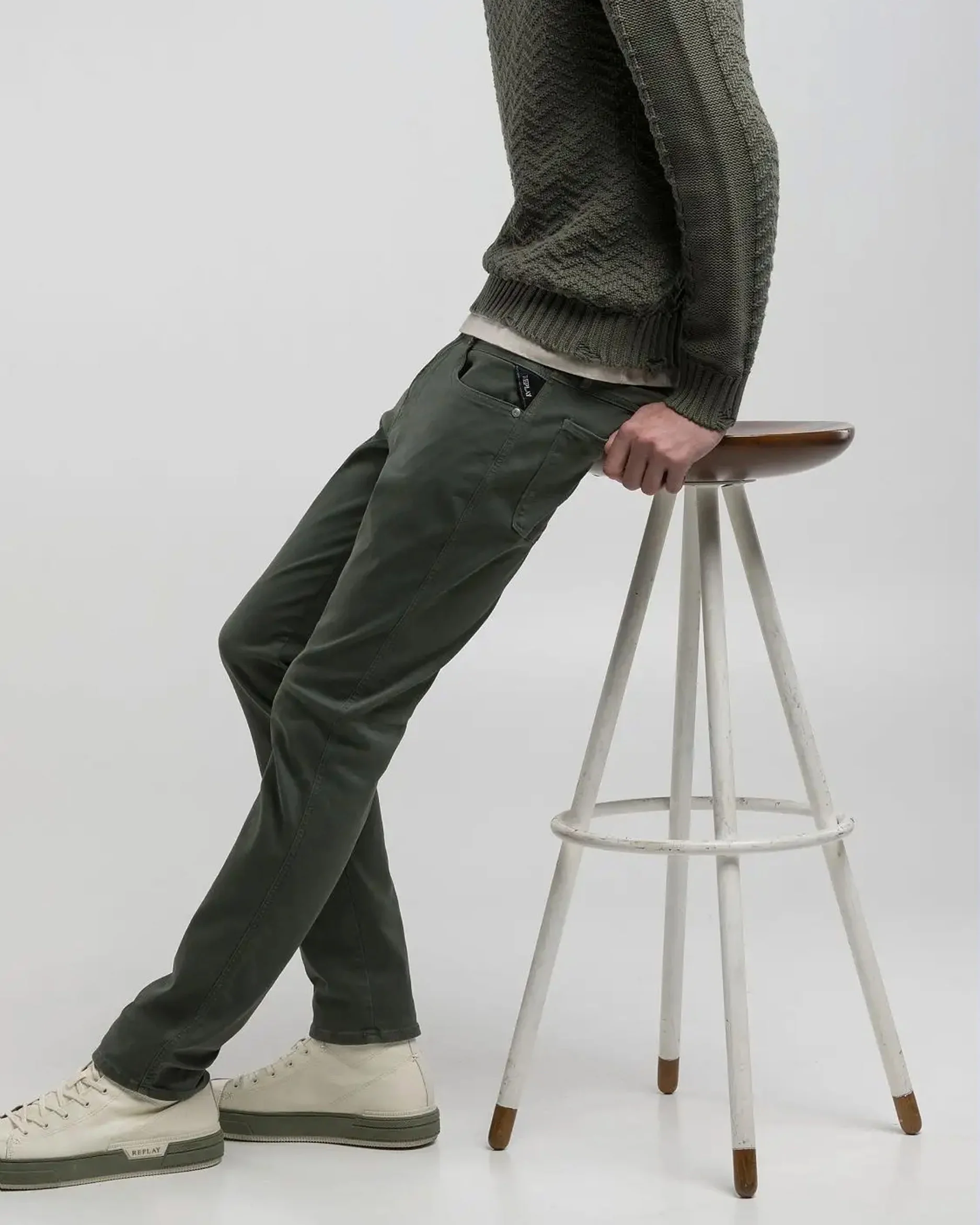 Replay Anbass Hyperflex Colour XLITE Slim Fit Mens Jeans - Military Green - Image 4