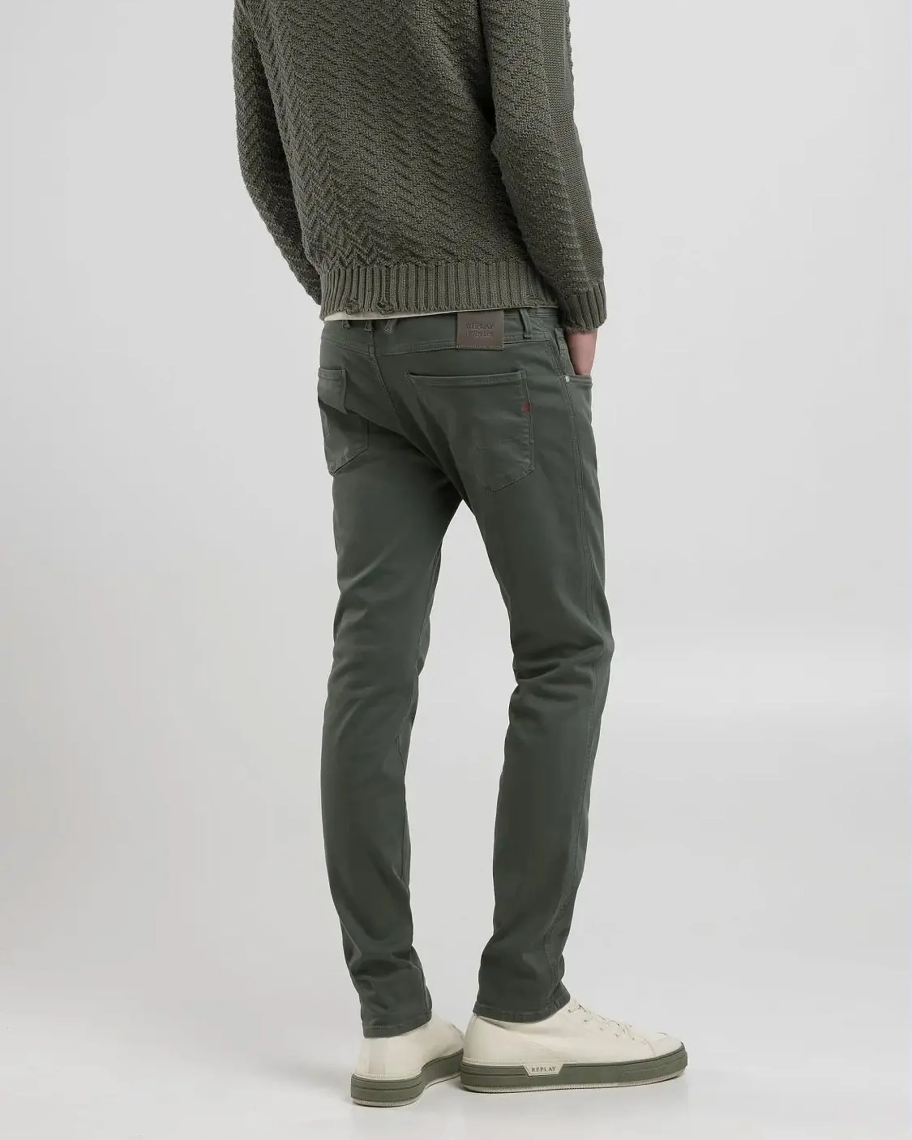 Replay Anbass Hyperflex Colour XLITE Slim Fit Mens Jeans - Military Green - Image 5