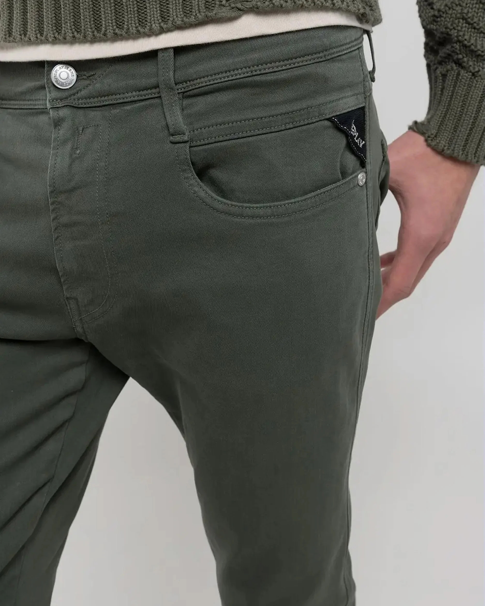 Replay Anbass Hyperflex Colour XLITE Slim Fit Mens Jeans - Military Green - Image 6