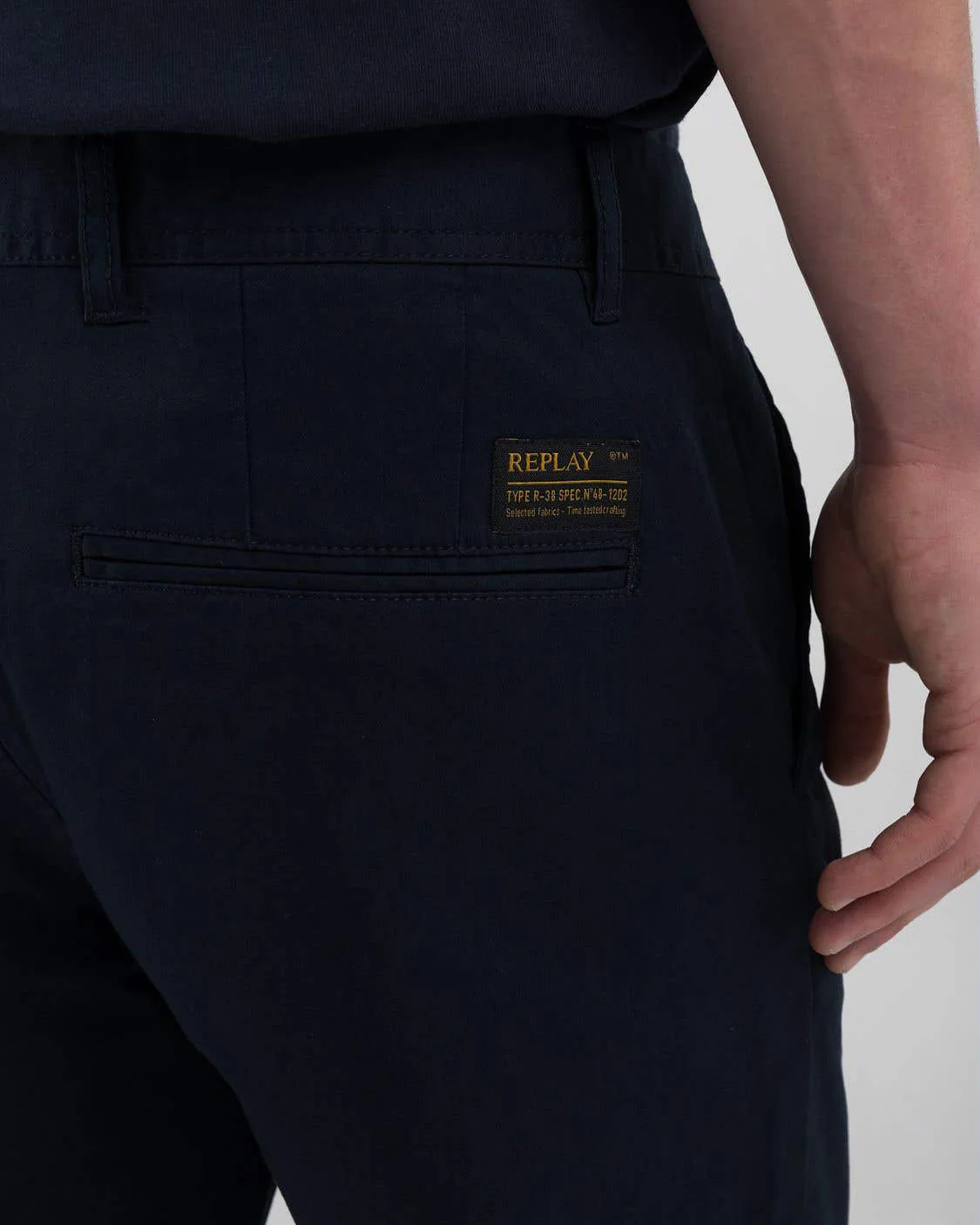 Replay Damian Regular Slim Mens Twill Trousers - Night Blue - Image 2