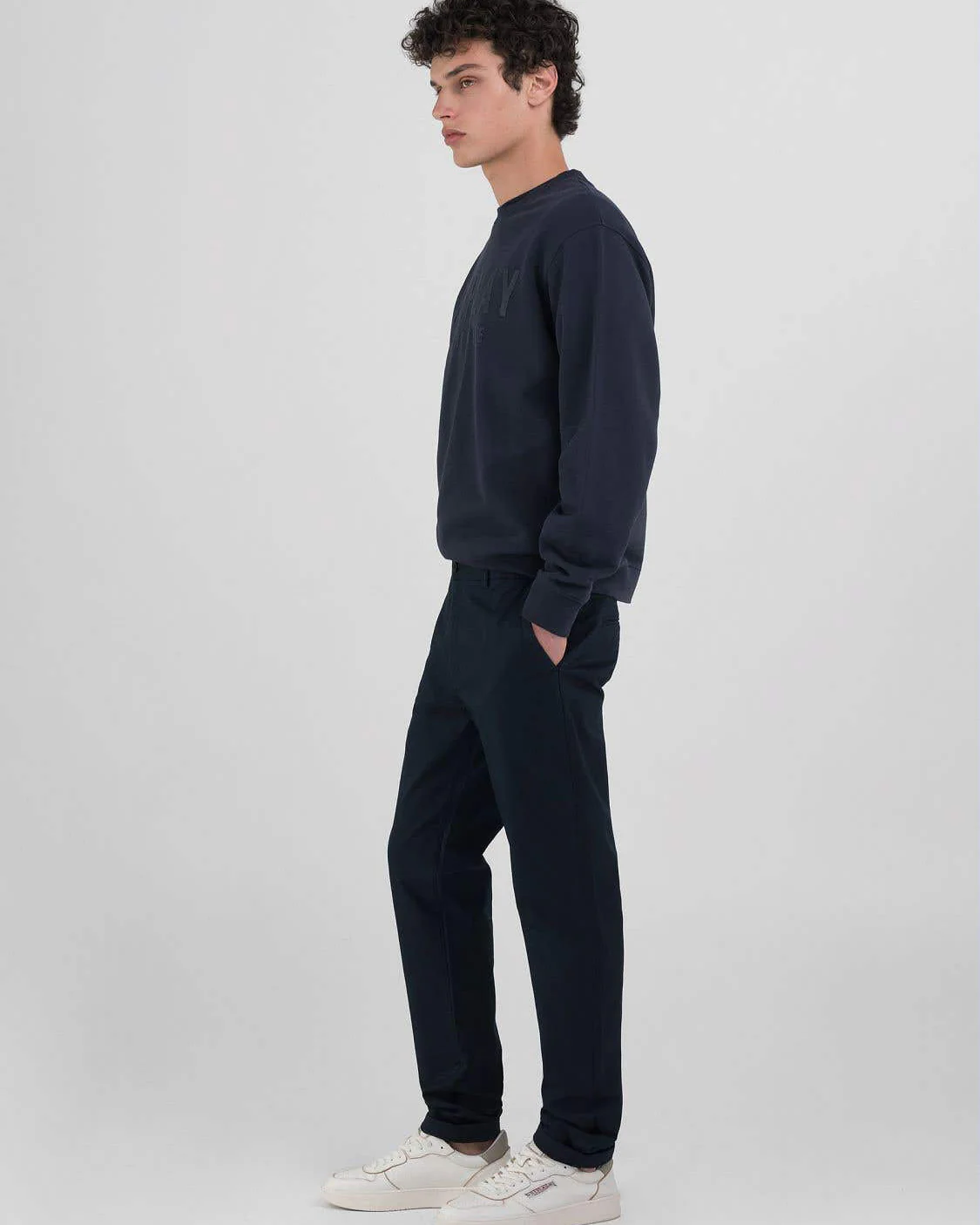 Replay Damian Regular Slim Mens Twill Trousers - Night Blue - Image 4