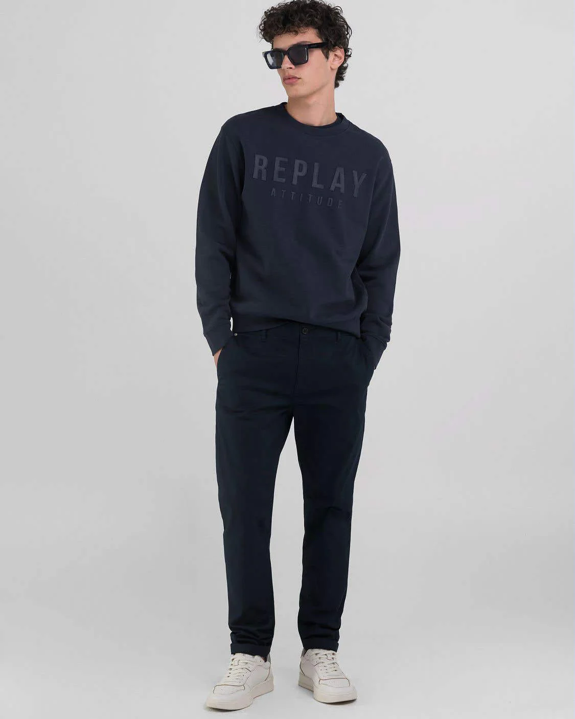Replay Damian Regular Slim Mens Twill Trousers - Night Blue - Image 5