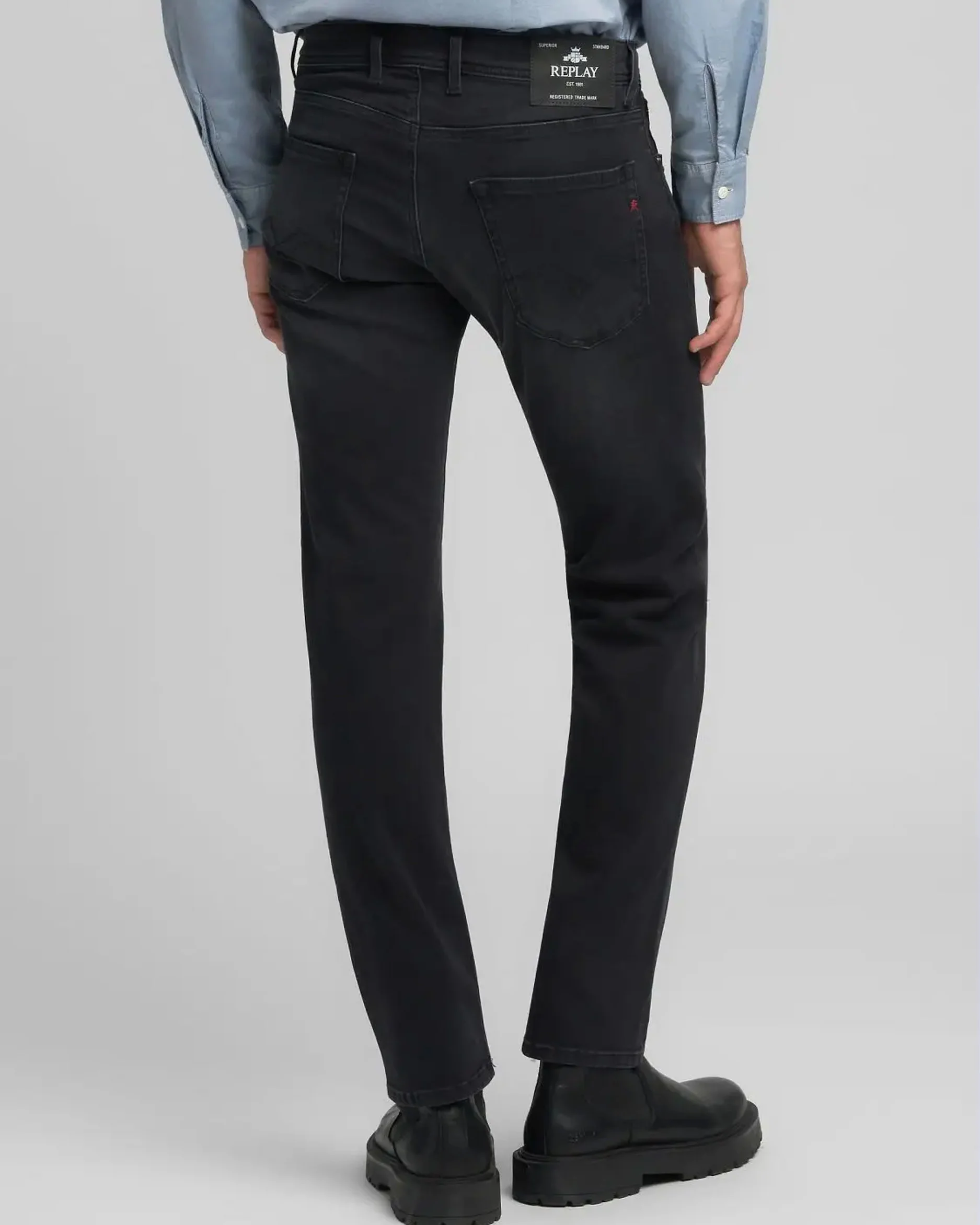 Replay Grover Straight Fit Mens Jeans - Dark Grey - Image 3