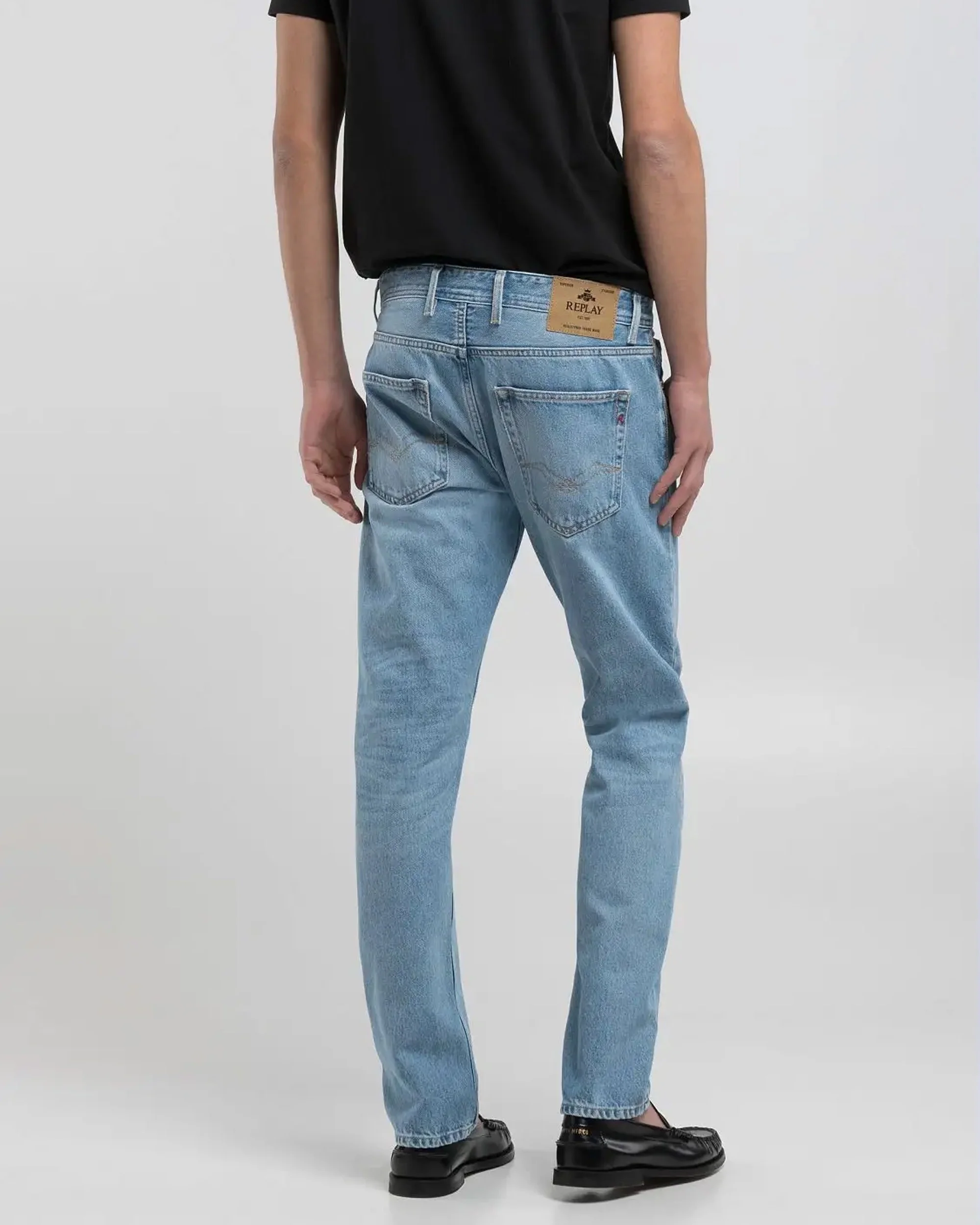 Replay Grover Straight Fit Mens Jeans - Light Blue - Image 4
