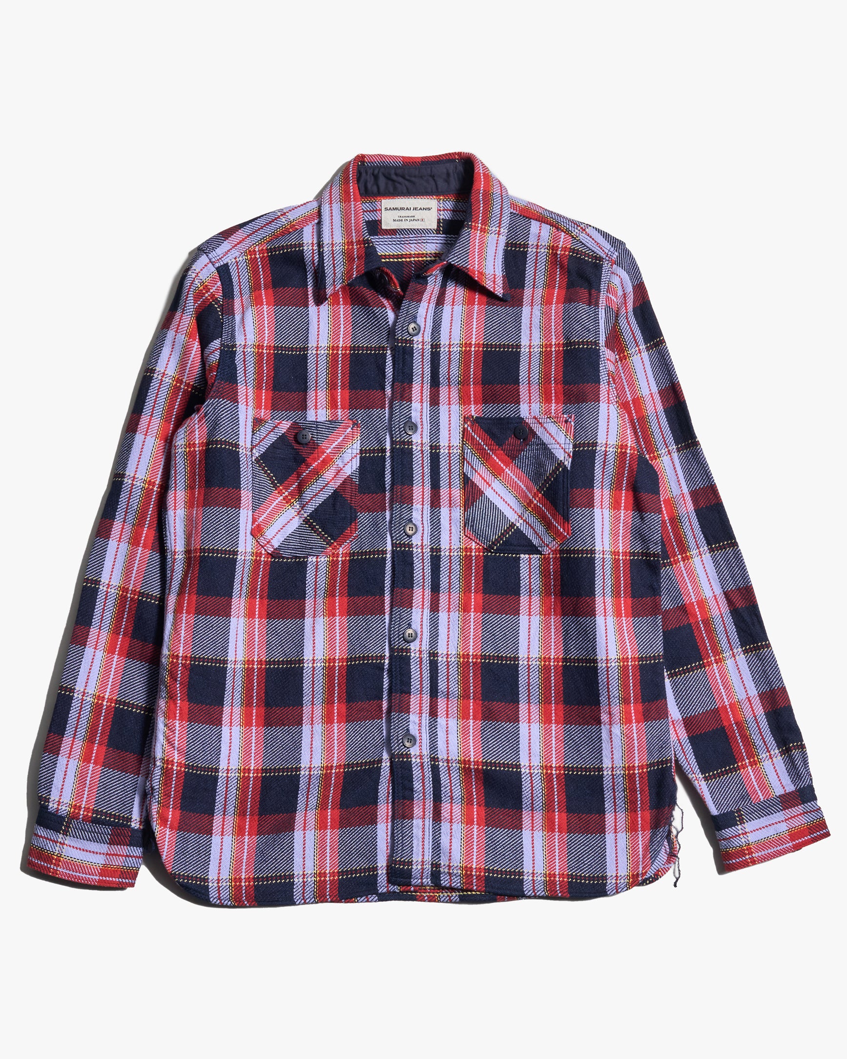 Samurai Jeans SIN25-01W Western Cut Rope Dyed Indigo Heavy Flannel Work Shirt - Purple