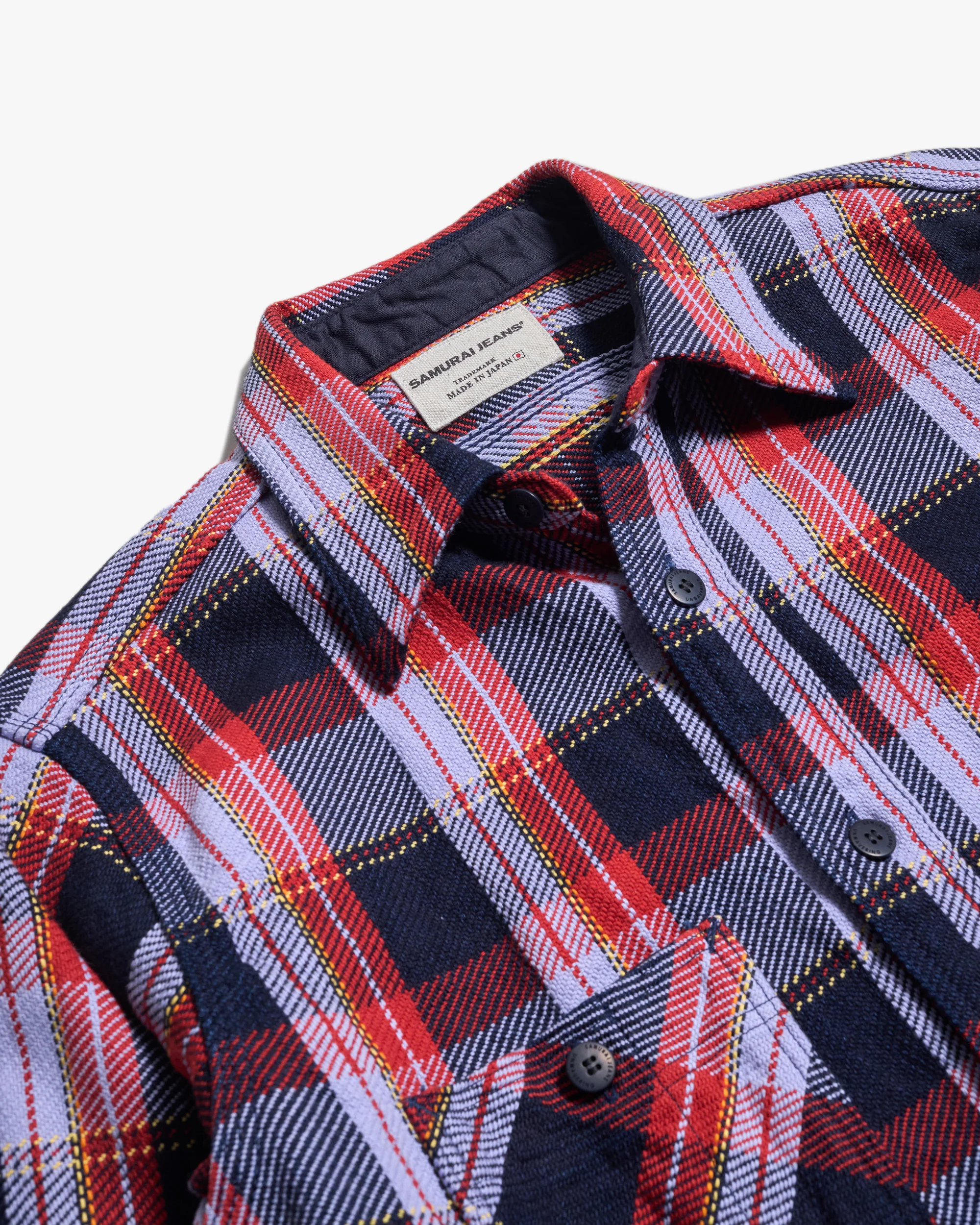 Samurai Jeans SIN25-01W Western Cut Rope Dyed Indigo Heavy Flannel Work Shirt - Purple - Image 2