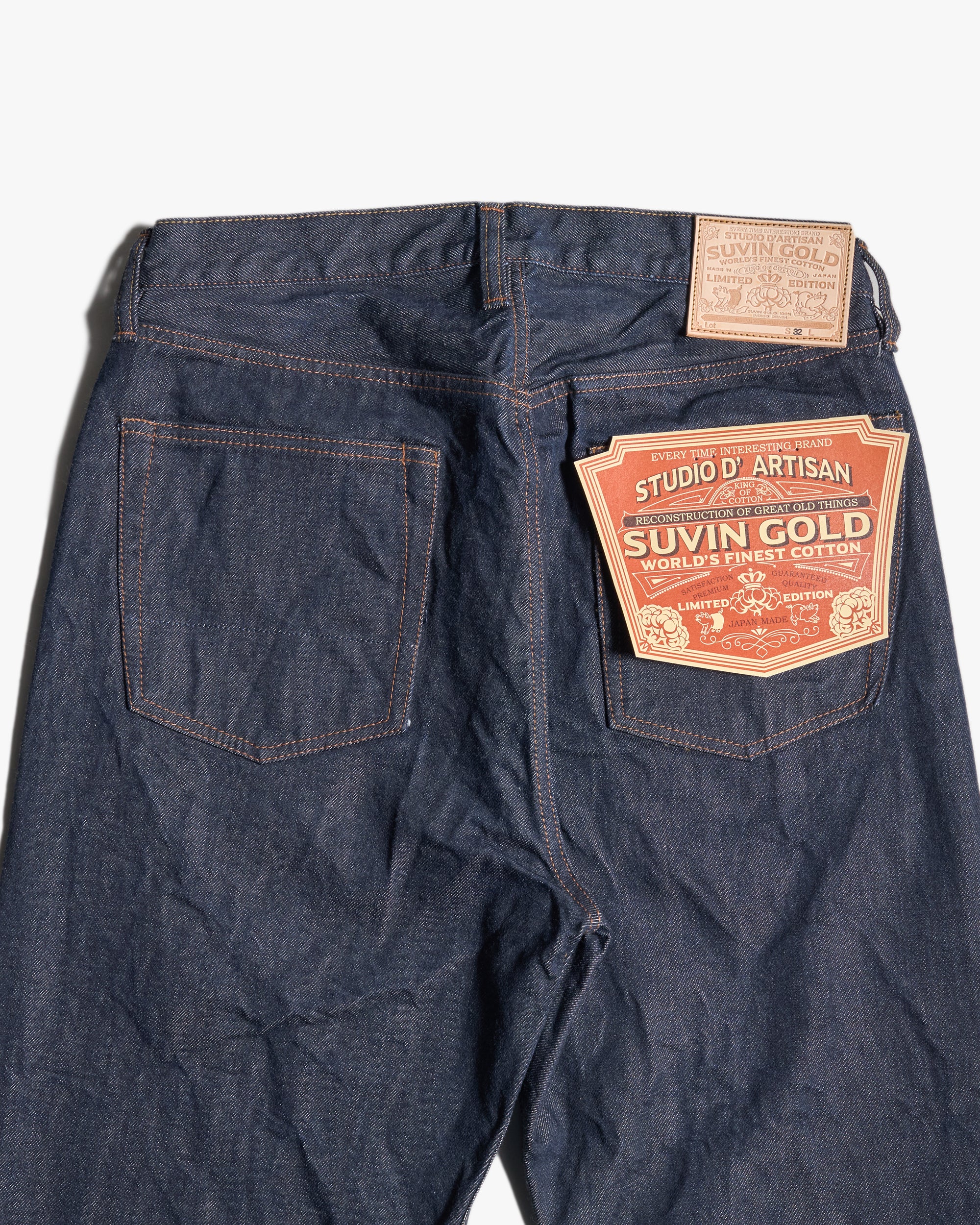 Studio D'Artisan D1922W Suvin Gold Wide Straight 15oz Selvedge Jeans - Onewash - Image 5