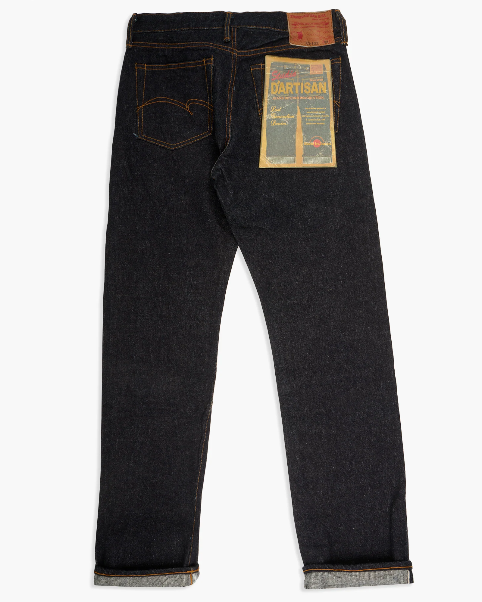 Studio D'Artisan SD-103 Slim Straight Mens Jeans - 15oz Indigo Selvedge / Onewash - Image 4