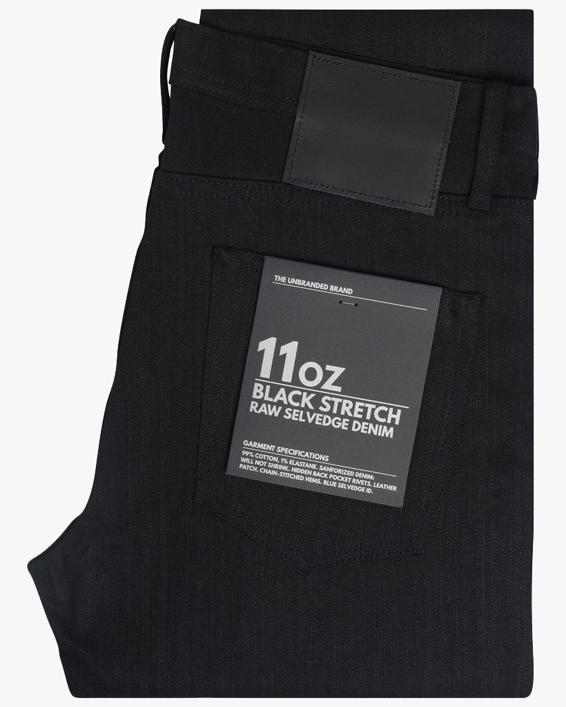 Unbranded UB144 Skinny Fit Mens Jeans - 11oz Solid Black Stretch Selvedge - Image 3