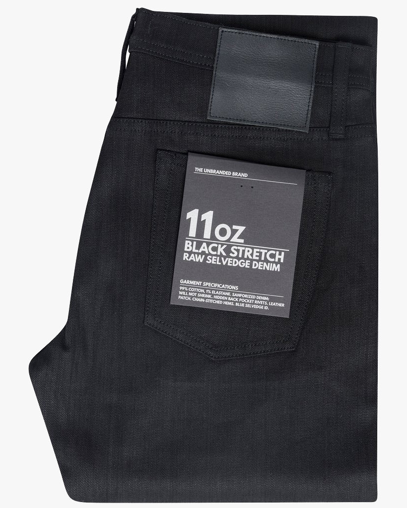 Unbranded UB244 Tapered Fit Mens Jeans - 11oz Solid Black Stretch Selvedge - Image 3