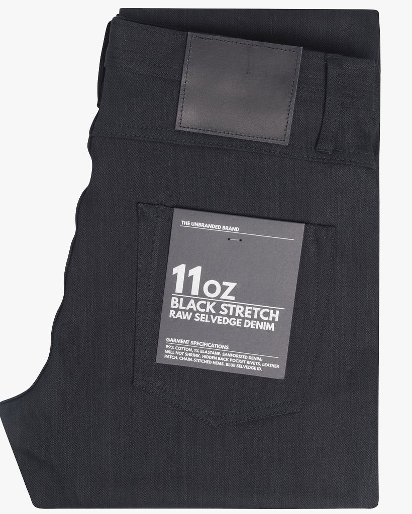 Unbranded UB344 Straight Fit Mens Jeans - 11oz Solid Black Stretch Selvedge - Image 3