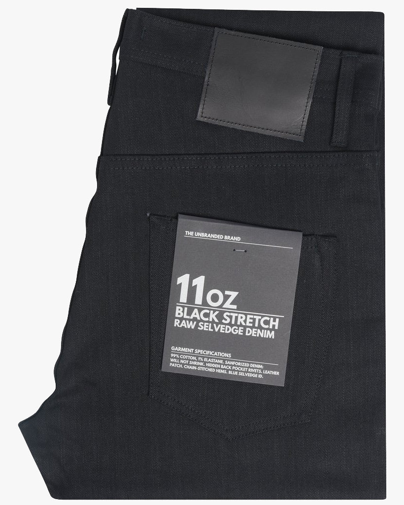 Unbranded UB644 Relaxed Tapered Mens Jeans - 11oz Solid Black Stretch Selvedge - Image 3