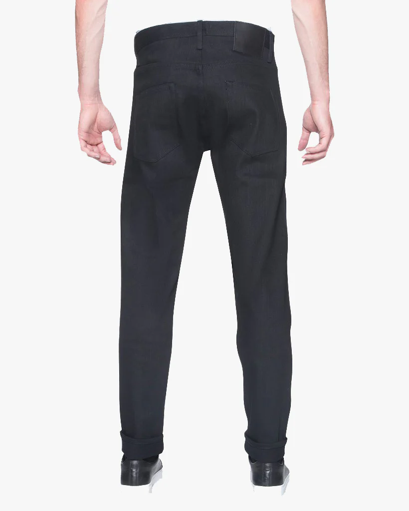 Unbranded UB644 Relaxed Tapered Mens Jeans - 11oz Solid Black Stretch Selvedge - Image 4