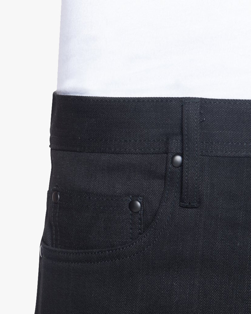 Unbranded UB644 Relaxed Tapered Mens Jeans - 11oz Solid Black Stretch Selvedge - Image 5