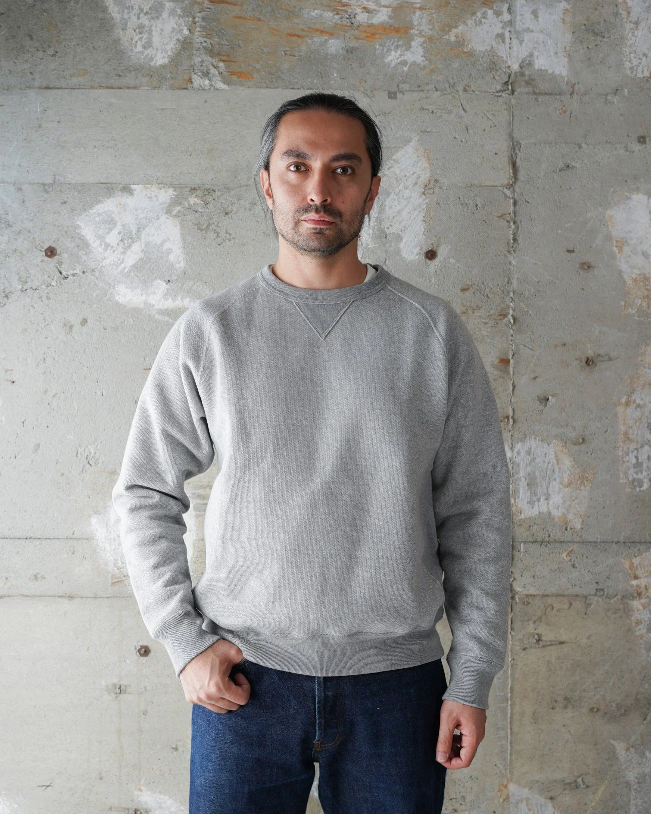 Wonder Looper 876gsm Double Heavyweight French Terry Pullover Crew Neck - Heather Grey - Image 2