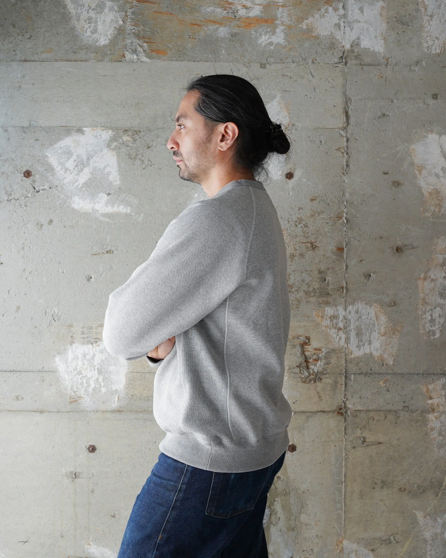 Wonder Looper 876gsm Double Heavyweight French Terry Pullover Crew Neck - Heather Grey - Image 4