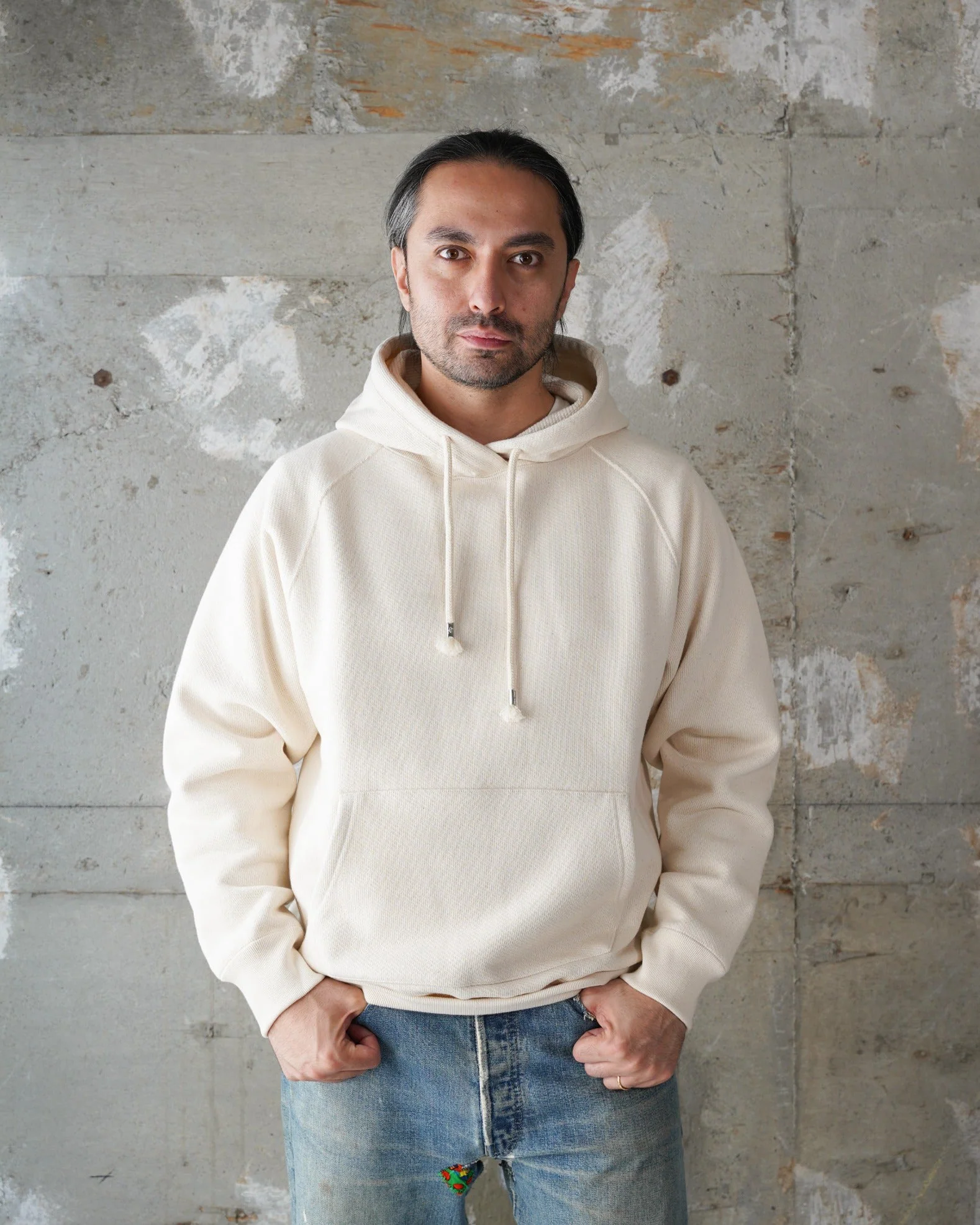 Wonder Looper 876gsm Double Heavyweight French Terry Pullover Hoodie - Ecru - Image 2
