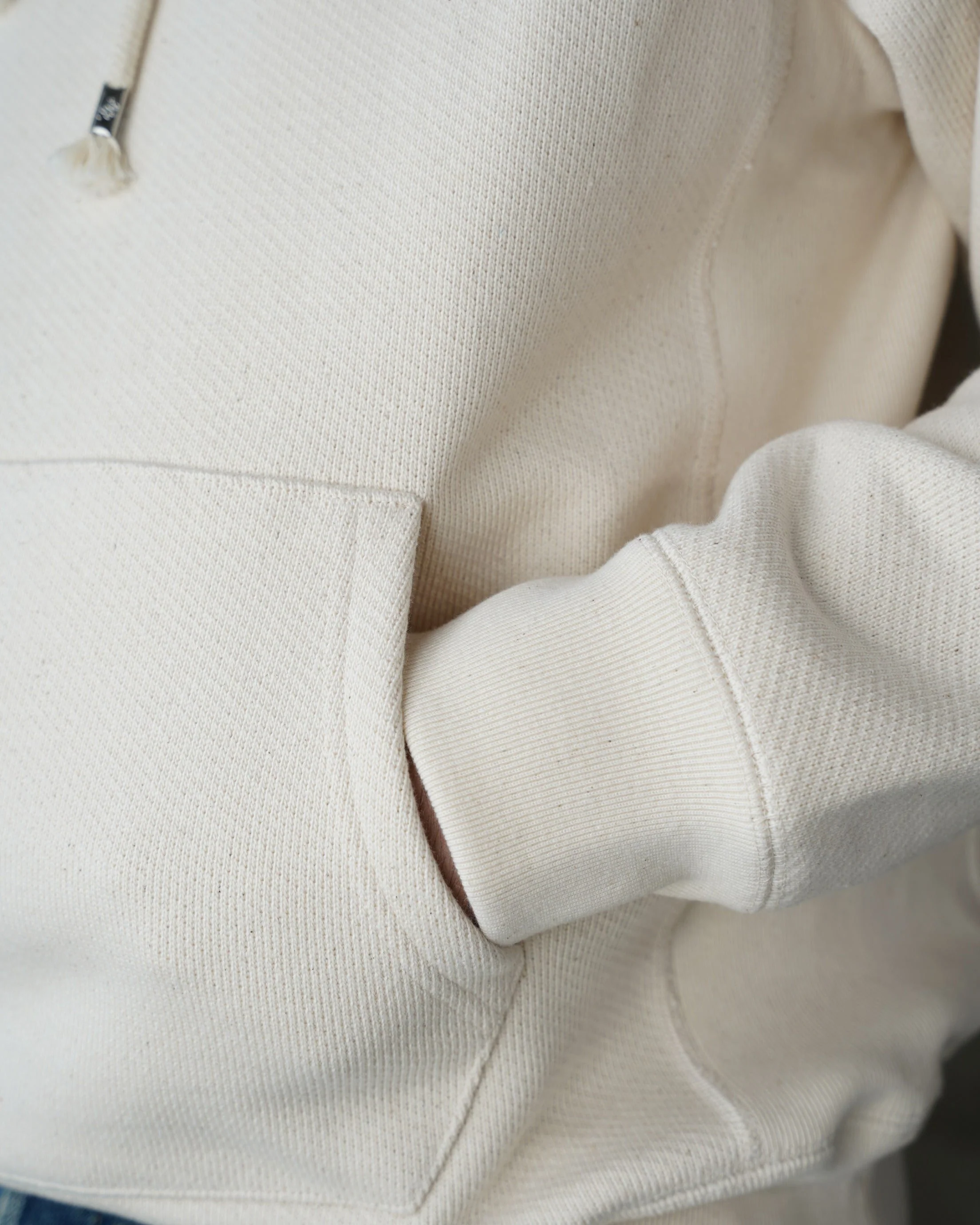 Wonder Looper 876gsm Double Heavyweight French Terry Pullover Hoodie - Ecru - Image 5
