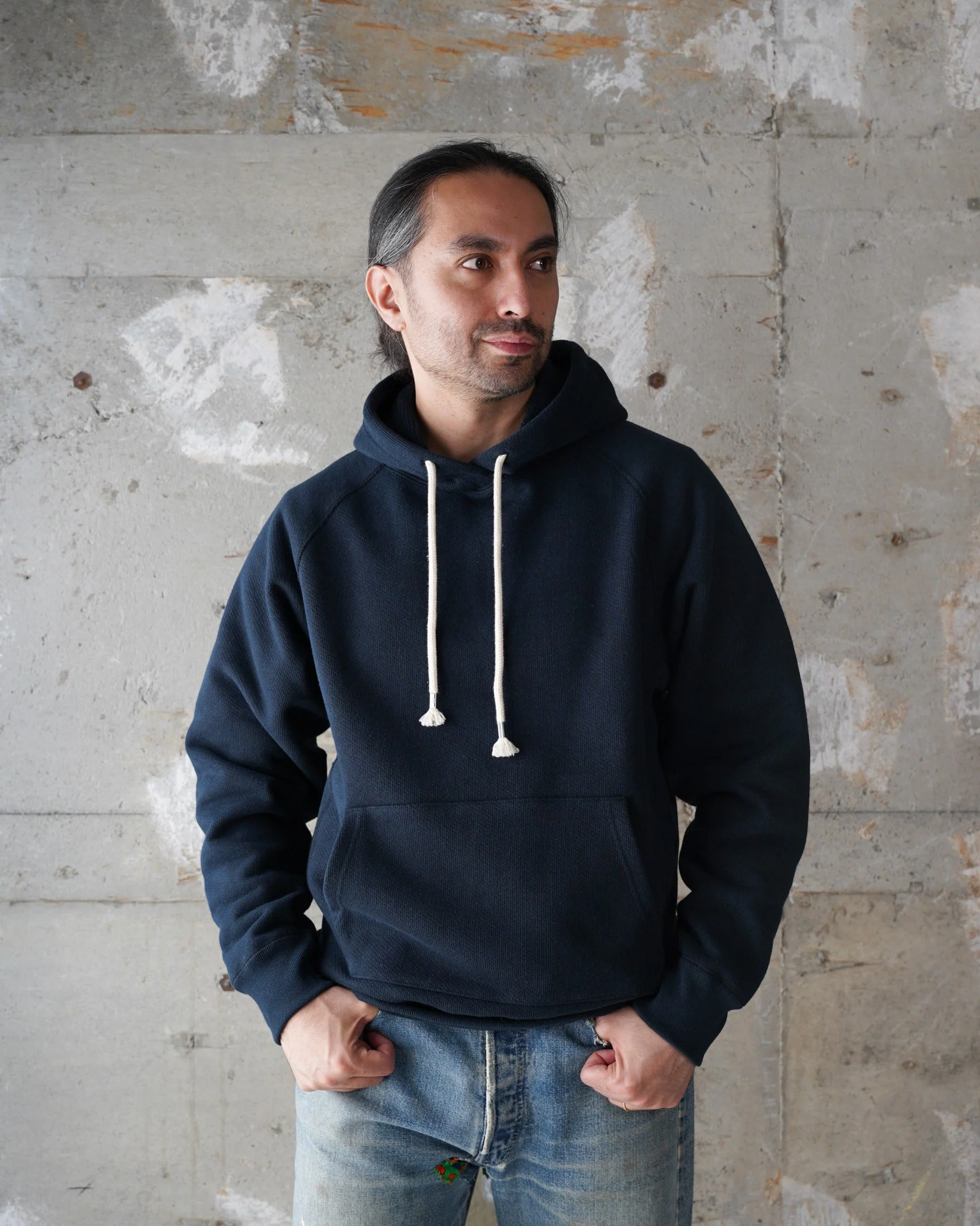 Wonder Looper 876gsm Double Heavyweight French Terry Pullover Hoodie - Navy - Image 2