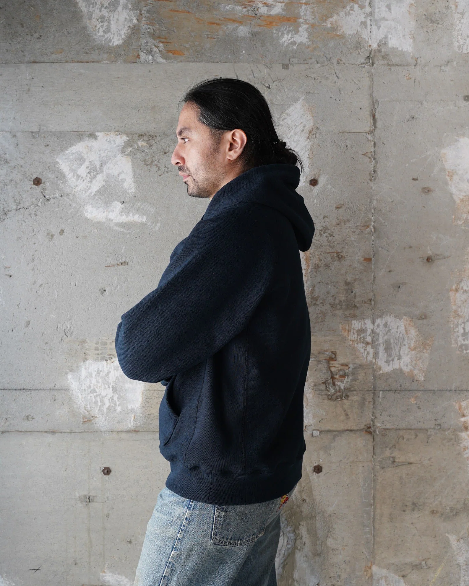 Wonder Looper 876gsm Double Heavyweight French Terry Pullover Hoodie - Navy - Image 3