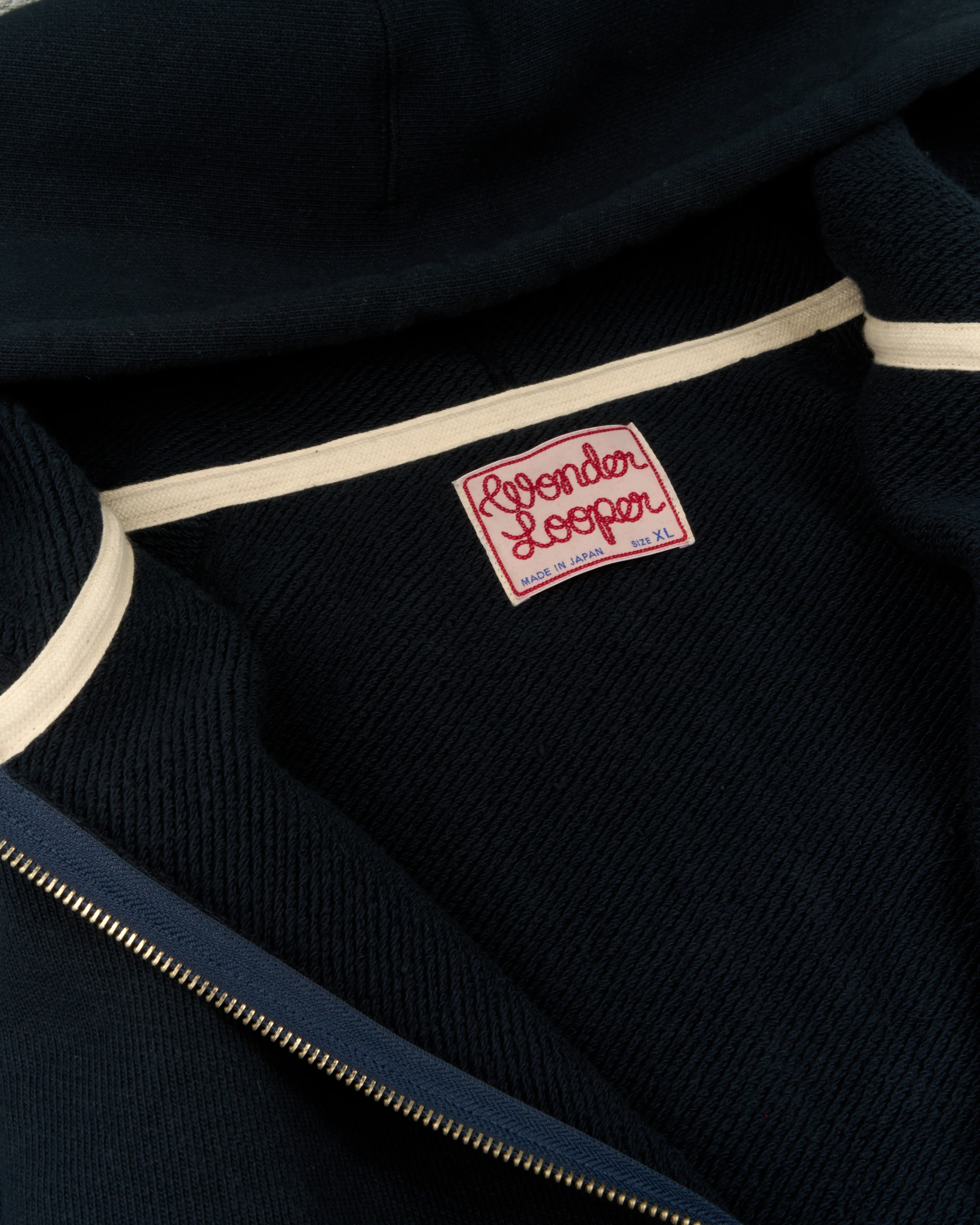 Wonder Looper 876gsm Double Heavyweight French Terry Zip Hoodie - Navy - Image 12