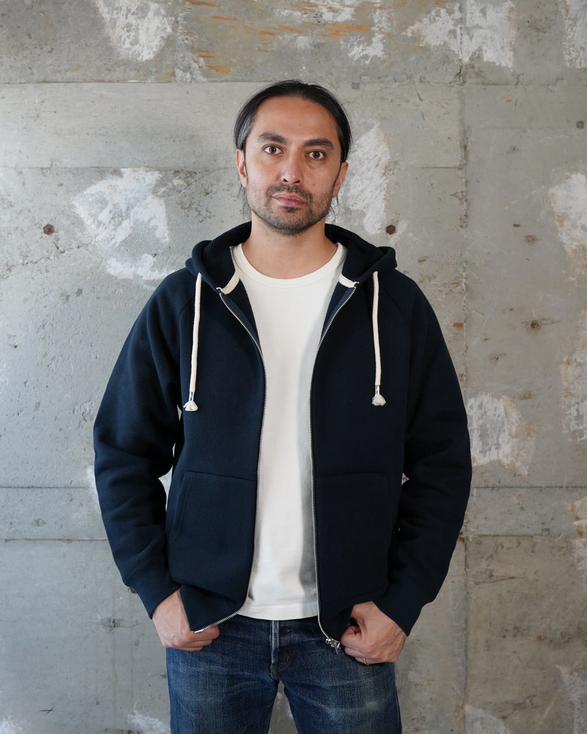 Wonder Looper 876gsm Double Heavyweight French Terry Zip Hoodie - Navy - Image 2