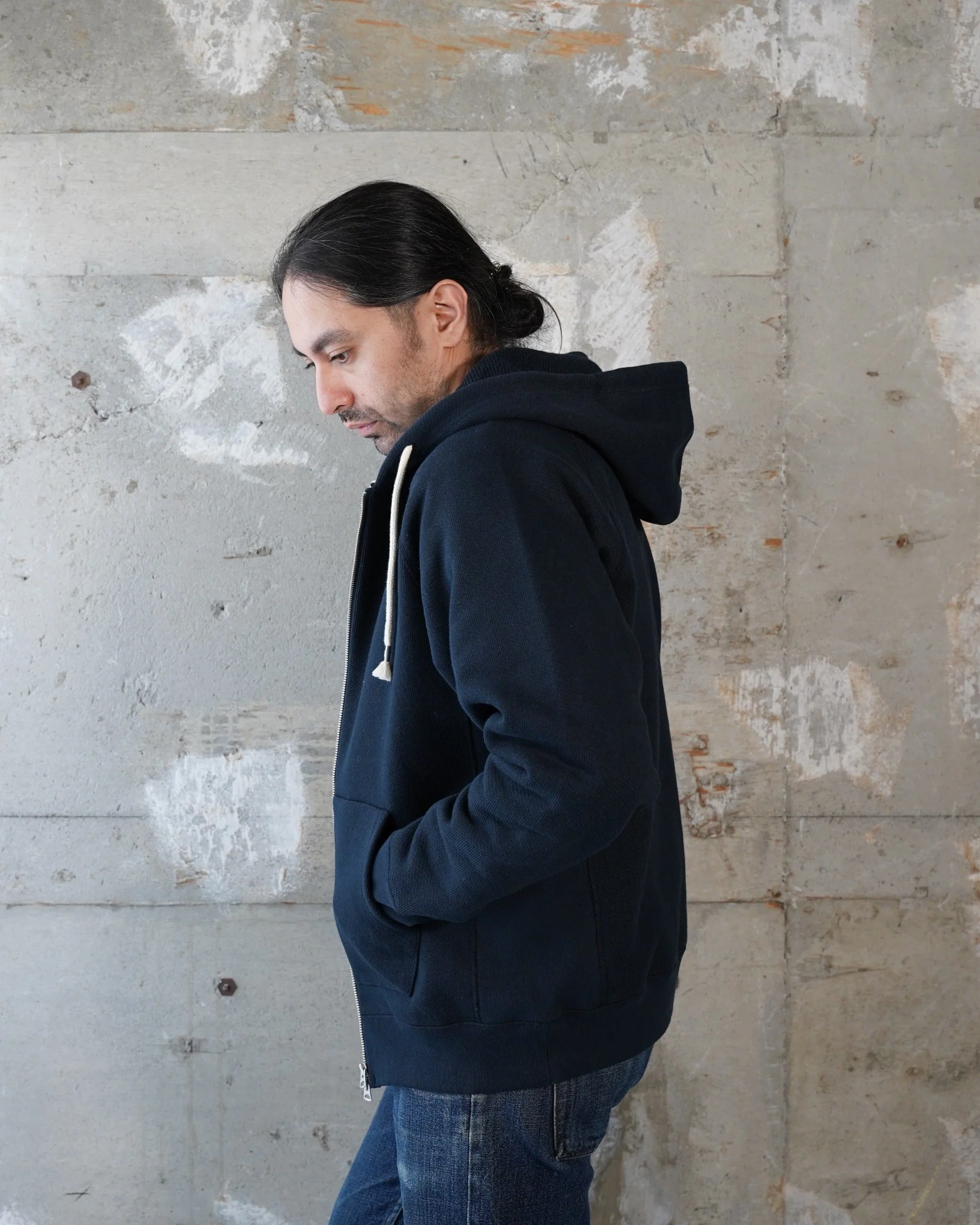 Wonder Looper 876gsm Double Heavyweight French Terry Zip Hoodie - Navy - Image 3