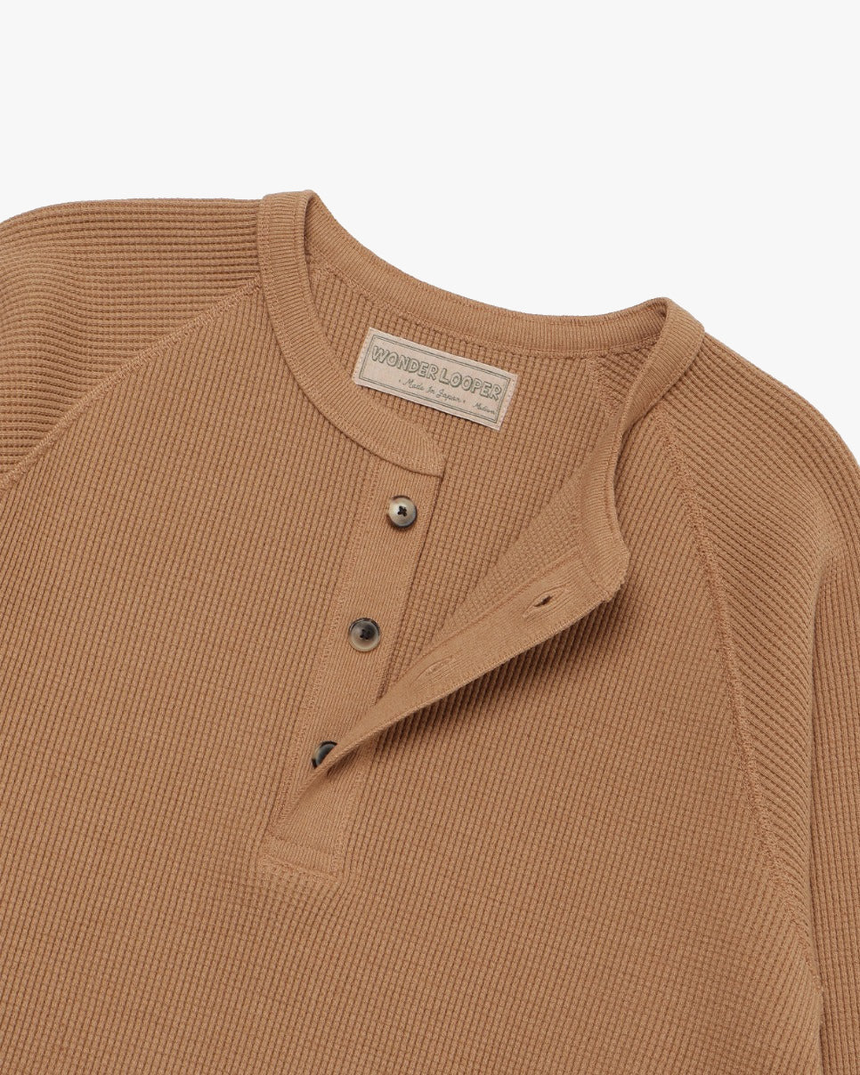 Wonder Looper Foxfibre® Heavyweight Waffle Henley - Coyote 70 - Image 3