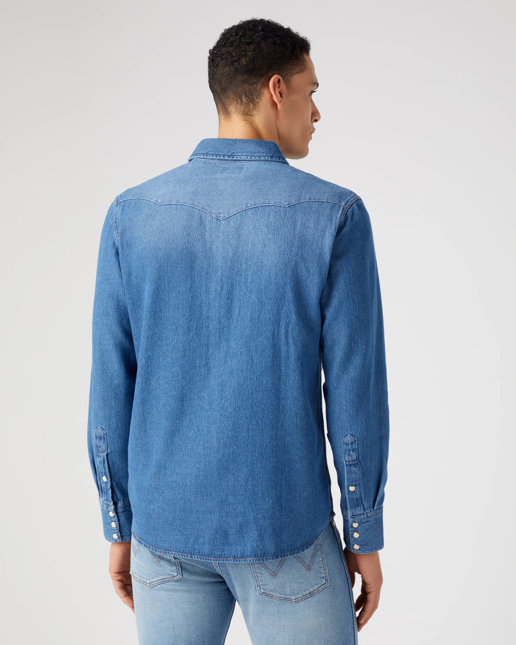 Wrangler Icons 27MW Western Denim Shirt - Icon Mid Stone - Image 4