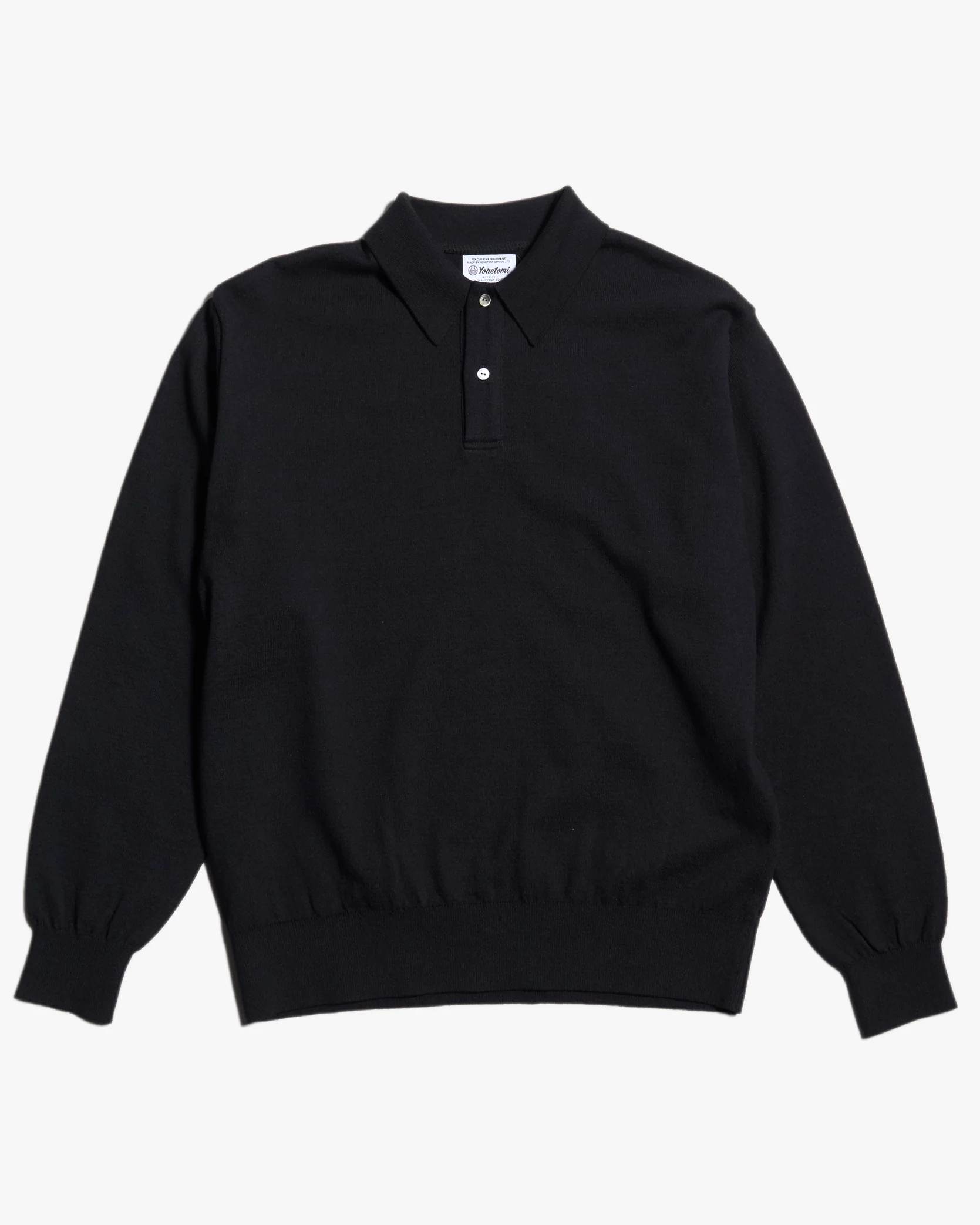 Yonetomi Light Wave Cotton Knit Polo Shirt - Black