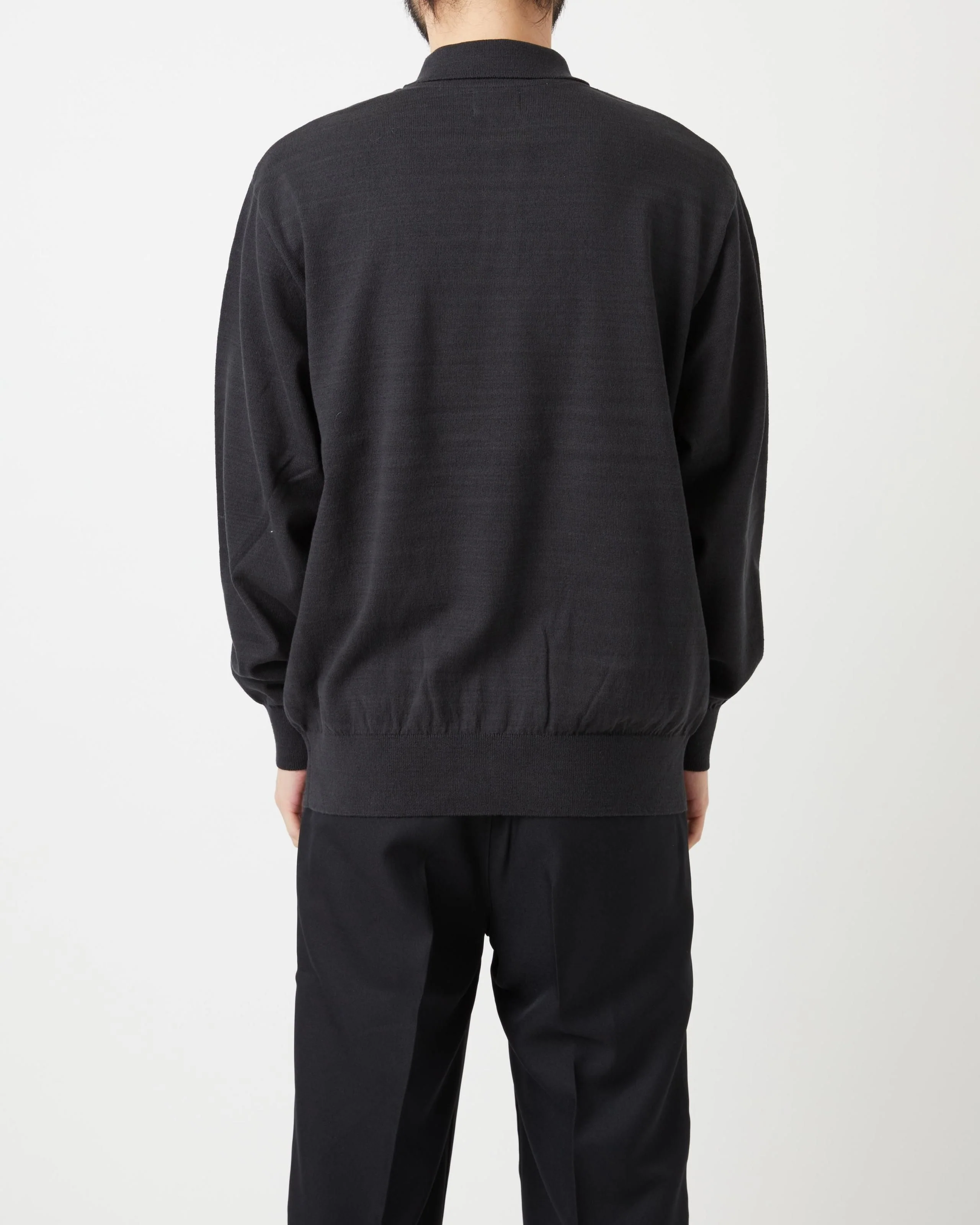 Yonetomi Light Wave Cotton Knit Polo Shirt - Black - Image 4