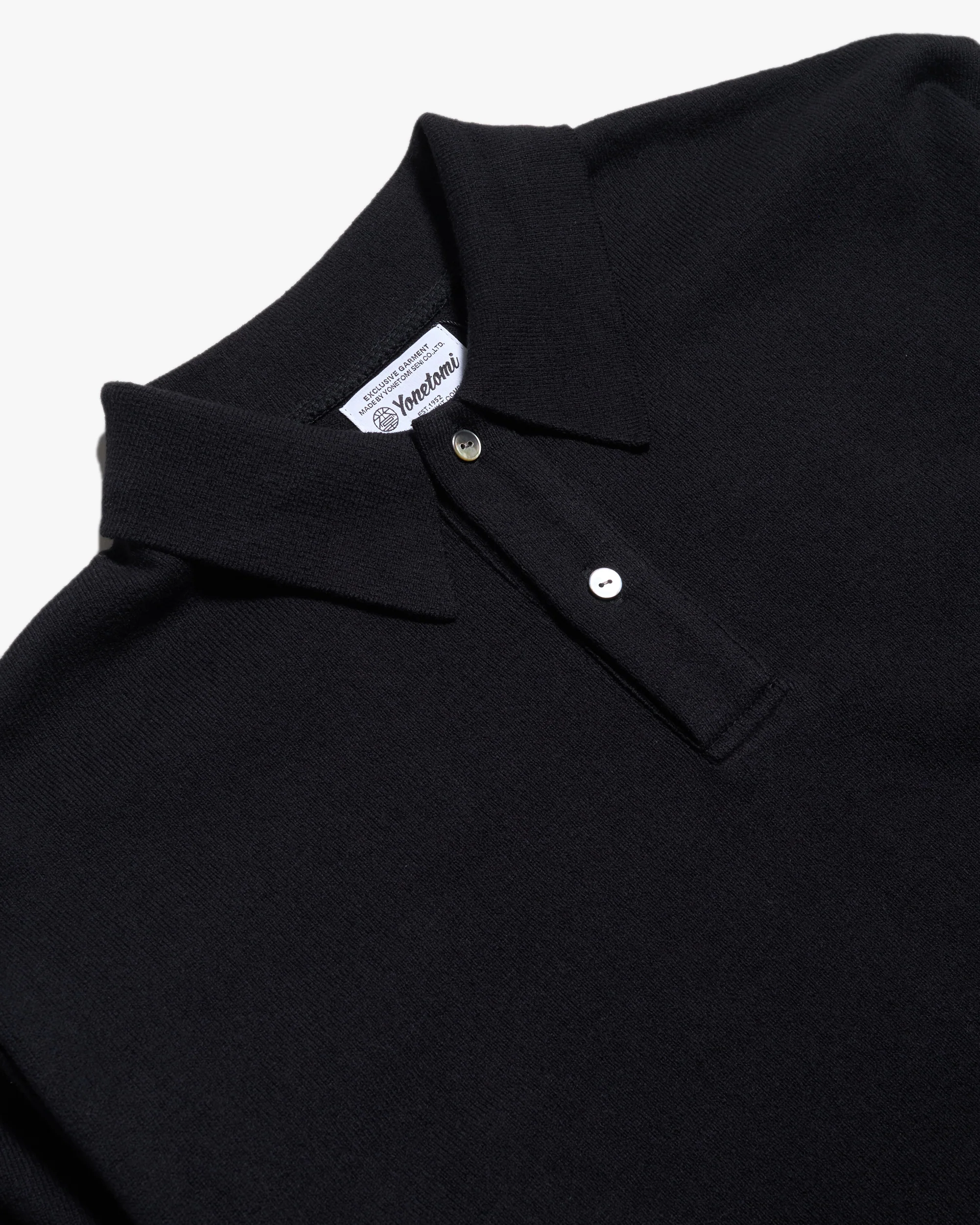 Yonetomi Light Wave Cotton Knit Polo Shirt - Black - Image 5